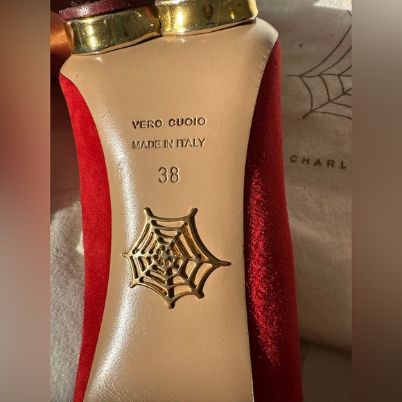 Charlotte Olympia Red Suede Debbie Heart Platform Heels Size 8 - Picture 5 of 8